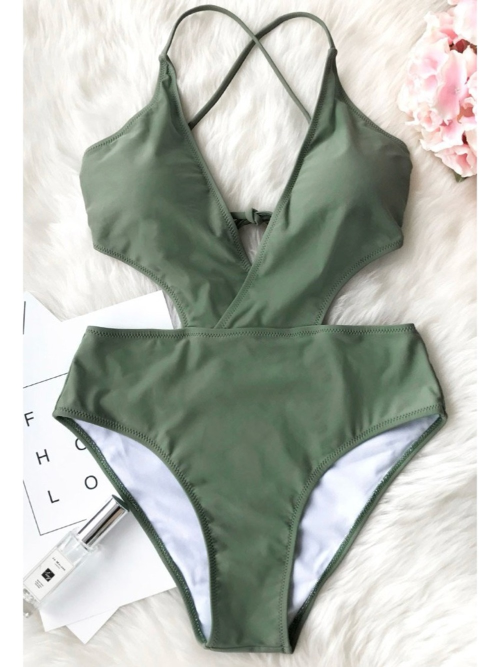 Cupshe Olive Cutout Cross-Back One-Piece Swimsuit